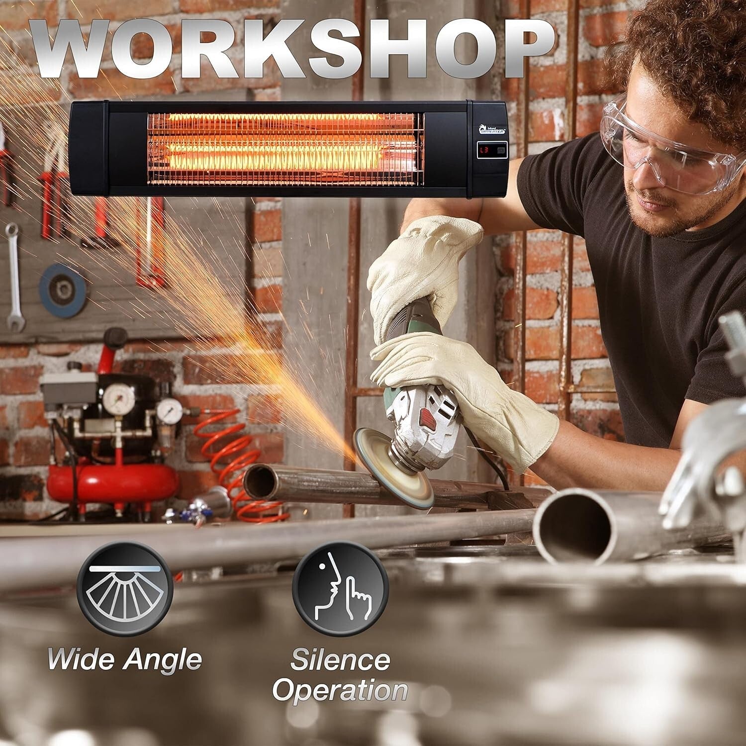 Dr Infrared 1500W Carbon Infrared Outdoor Heater - Wall & Ceiling Mount, Black