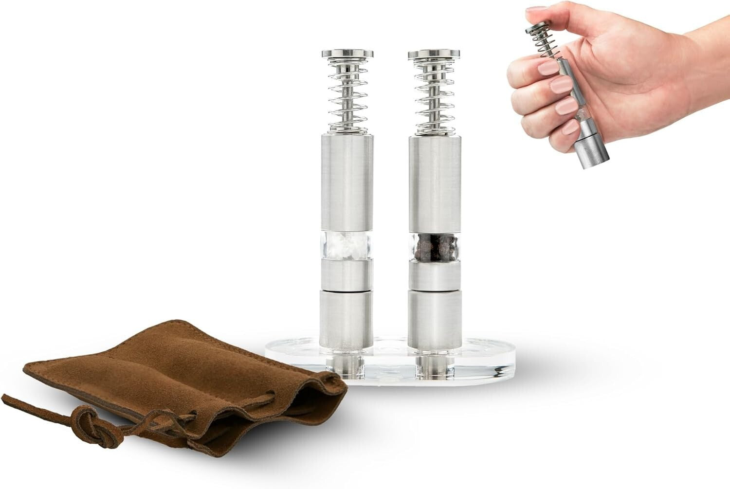 Automatic Salt and Pepper Grinder Set with Travel Pouch - Perfect for Picnics
