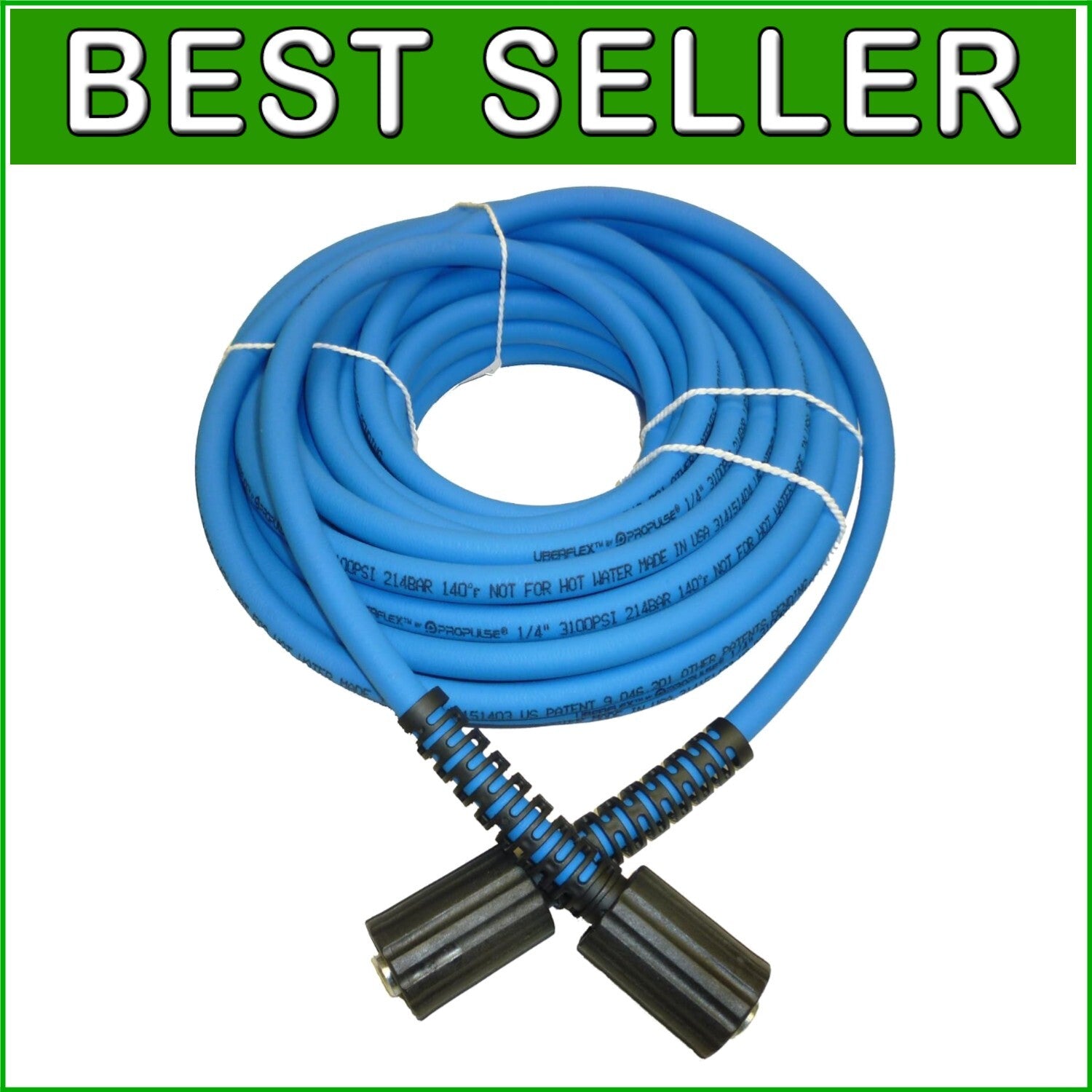 Durable 50' Kink-Resistant 3100 PSI Pressure Washer Hose with 22mm-14 Connects
