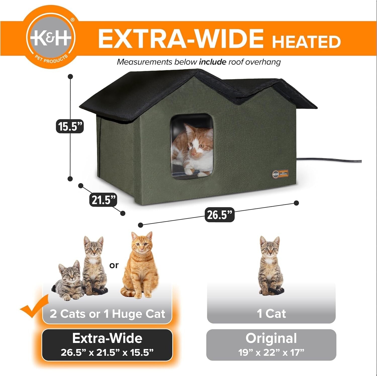 Extra-Wide Heated Outdoor Cat House with Insulated Shelter for Winter Comfort