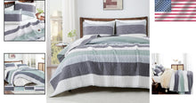 Load image into Gallery viewer, Soft Lightweight Mint Green Striped King Quilt Set with 2 Pillowcases - 3 Pieces