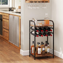 Load image into Gallery viewer, 3-Tier Industrial-Chic Wine Bar Table with 8-Bottle Rack - Space-Saving Elegance