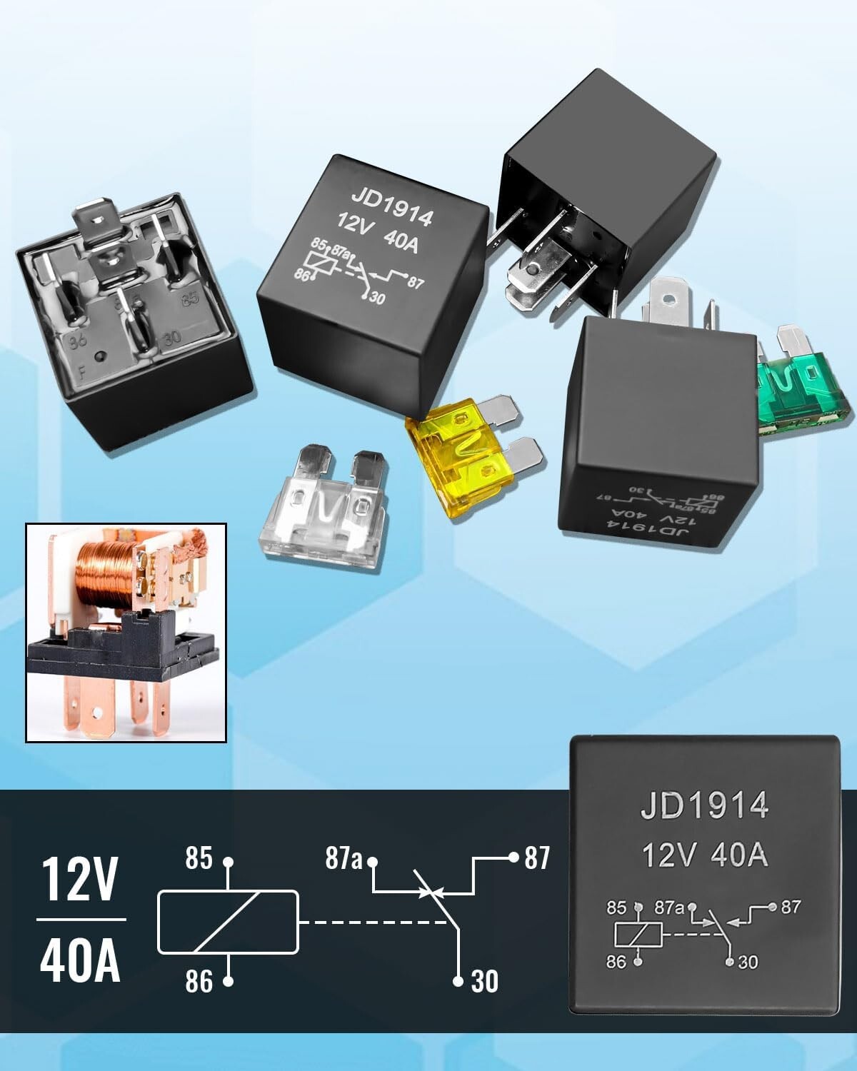 Pre-Wired IP65 Relay Fuse Box with 8 JD1914 Relays for Automotive & Marine