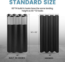 Load image into Gallery viewer, Spa-Like Experience Black Shower Curtain with Adjustable Snap Liner, 60W x 74H