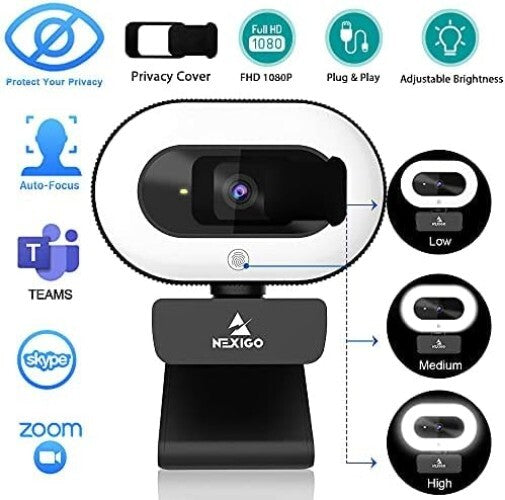 Professional Webcam with Video Capture at 1080P, Automated Focus & Privacy Cover