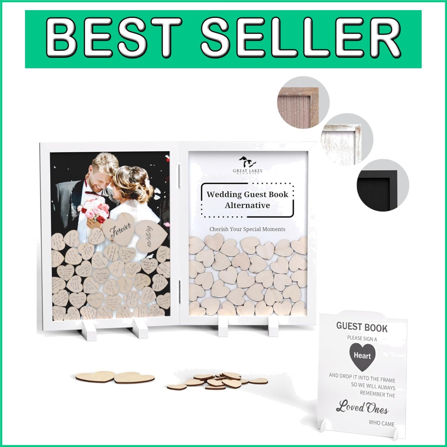 Rustic Wedding Guest Book with 160 Hearts - Unique Decor for Special Occasions