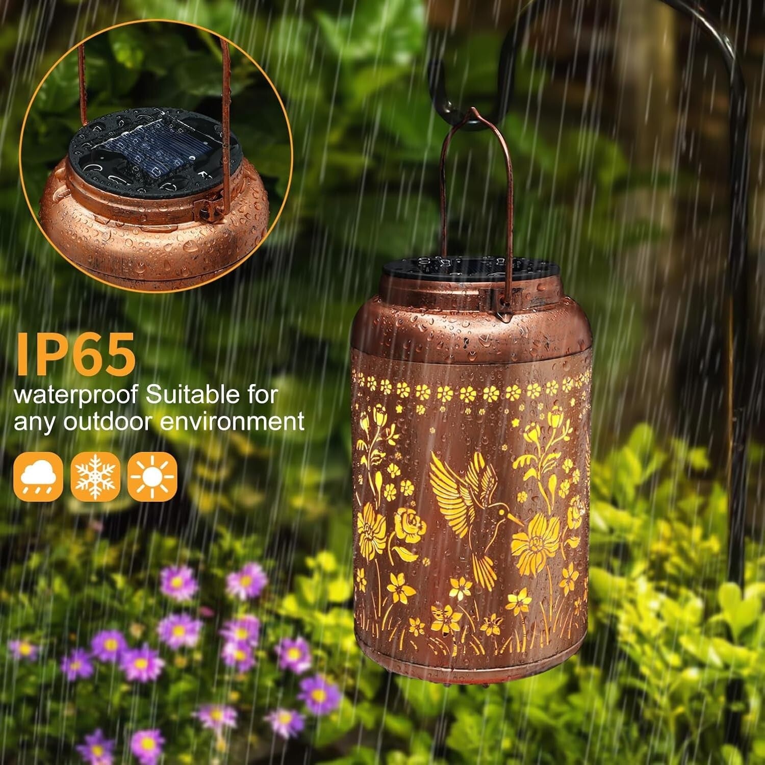 Waterproof Solar Lanterns - Hummingbird Hanging Lights for Garden Gifts 2PK
