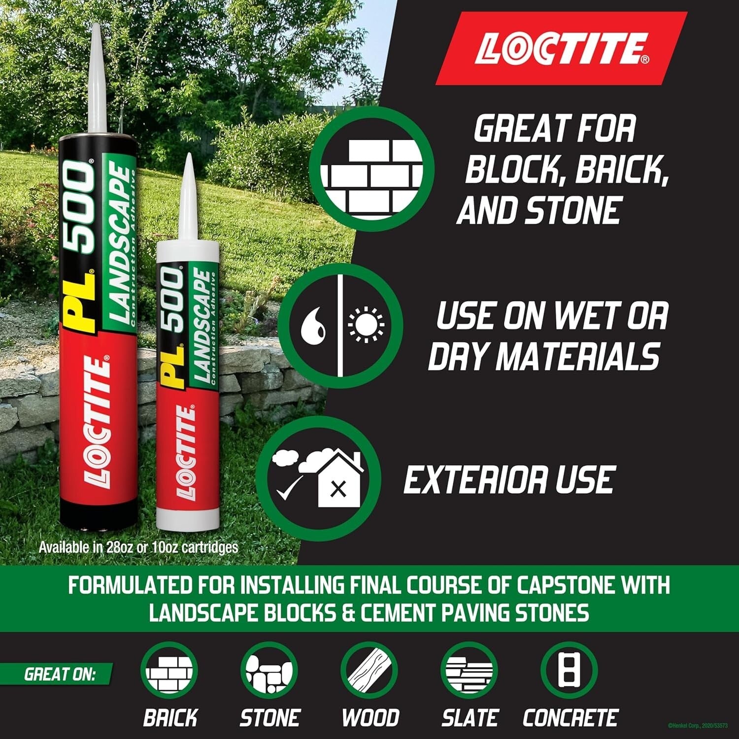 Versatile PL500 Landscape Block Adhesive for Cold Weather Applications, 10 fl oz