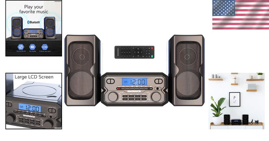 Bluetooth-FM Stereo CD Shelf System with Remote & LCD - Modern Black Design