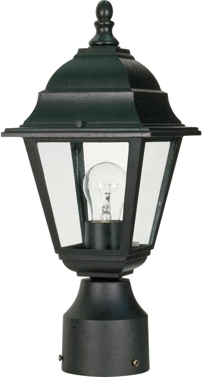Elegant 14-Inch Outdoor Post Lantern - Textured Black Finish, Water-Resistant