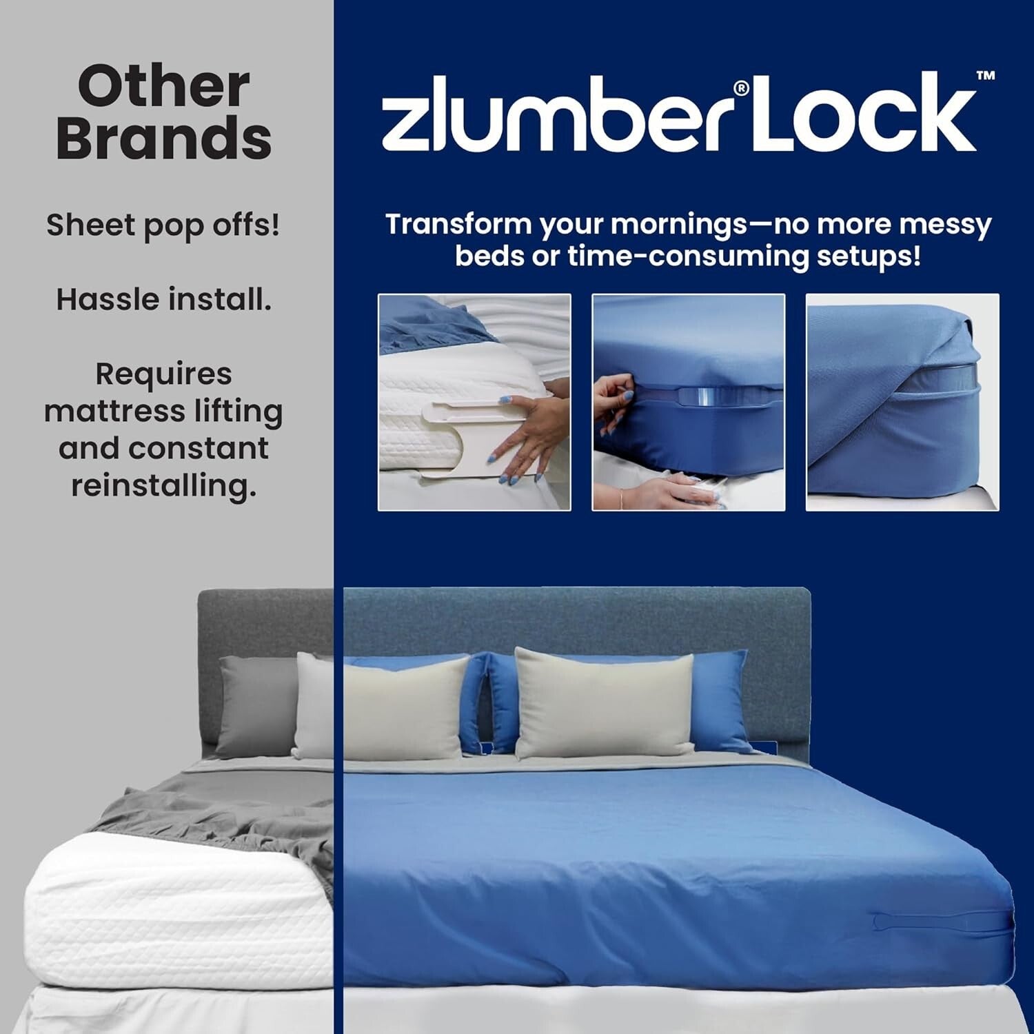 Patented Lock Sheet Straps - Easy One-Time Installation for Better Sleep