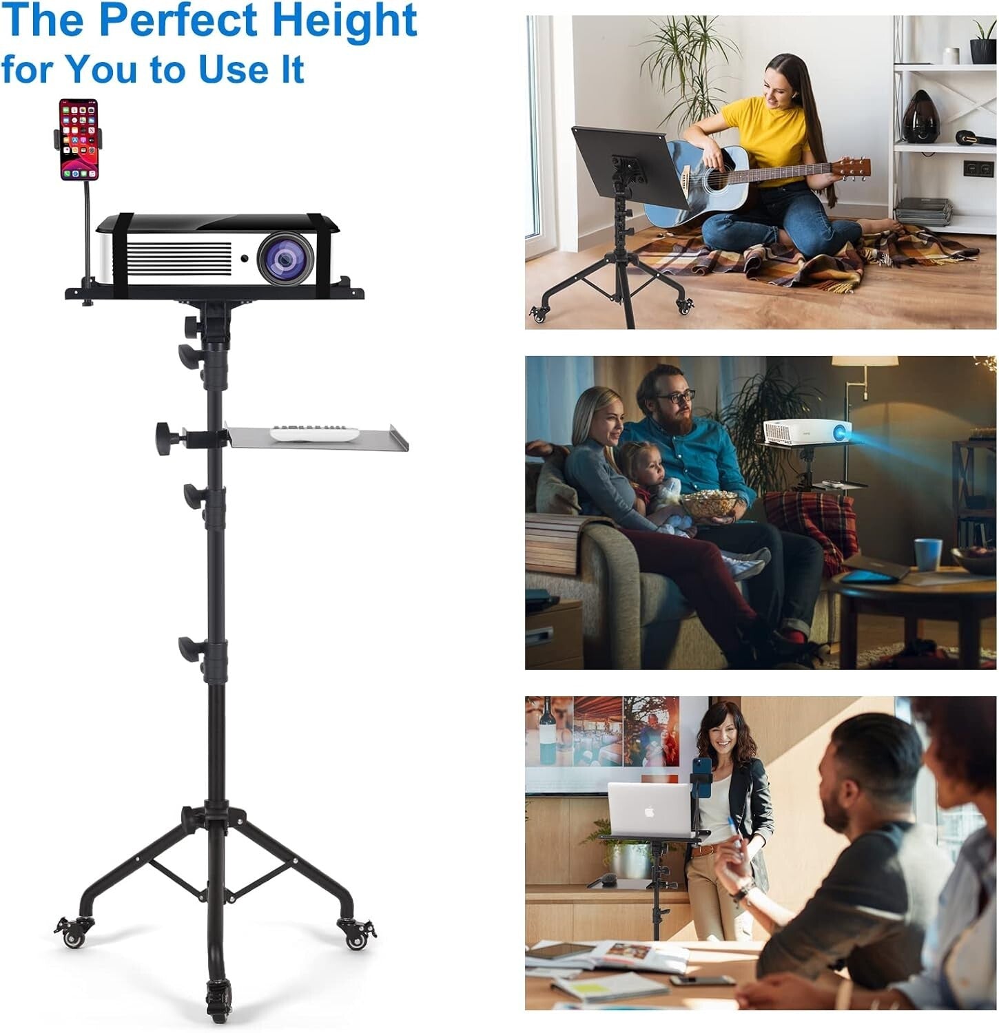Versatile Tripod Stand for Laptop & Projector - 3 Levels, Height Up to 51.8 Inch