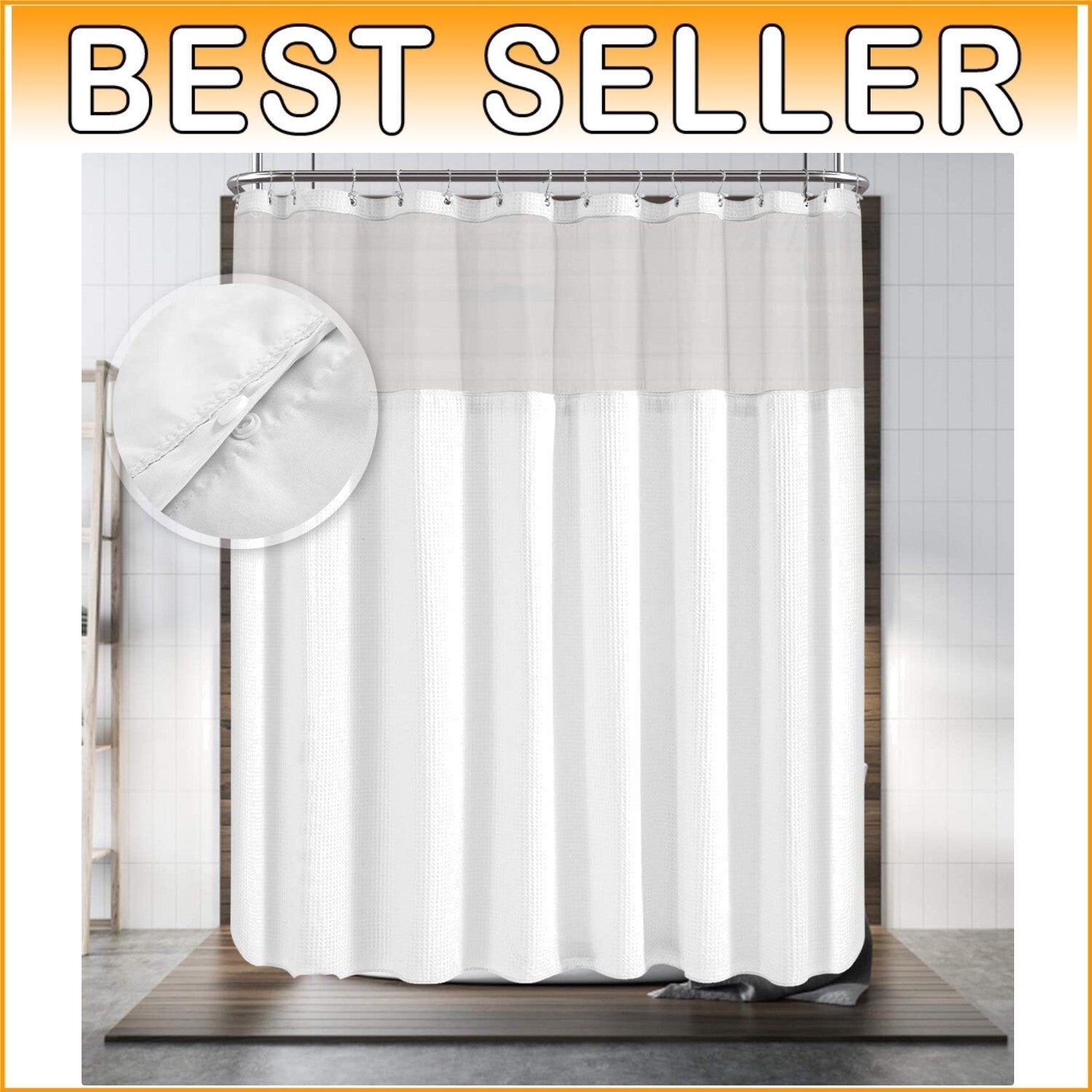 180" x 70" Waffle Weave Shower Curtain with Mesh Window & Detachable Liner
