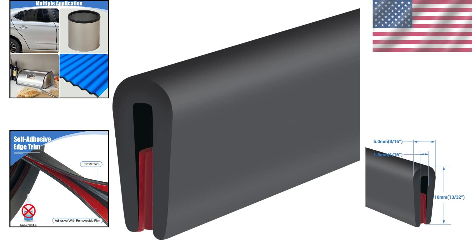 High Quality 100Ft Self-Adhesive Rubber Edge Protector - Black U Channel Trim