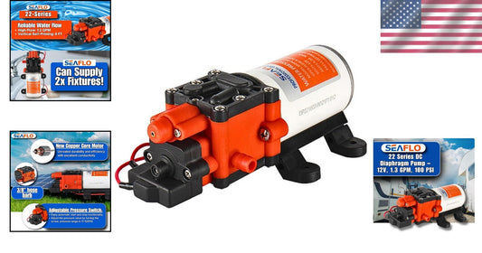 12V Diaphragm Water Pump - 1.3 GPM, 100 PSI for Marine & RV Applications