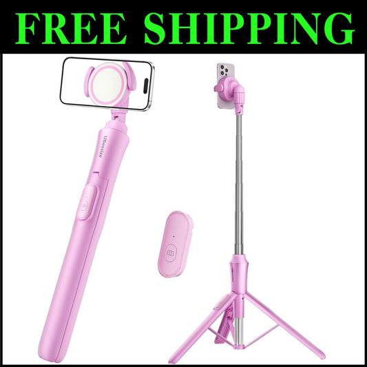 Compact Pink 62'' Phone Tripod with Remote – Perfect for Travel Photography