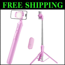Load image into Gallery viewer, Compact Pink 62'' Phone Tripod with Remote – Perfect for Travel Photography