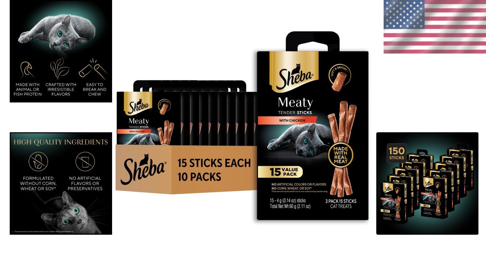 Individually Wrapped Sheba Chicken Treats - Soft Meaty Sticks for Cats, 2.77 lbs