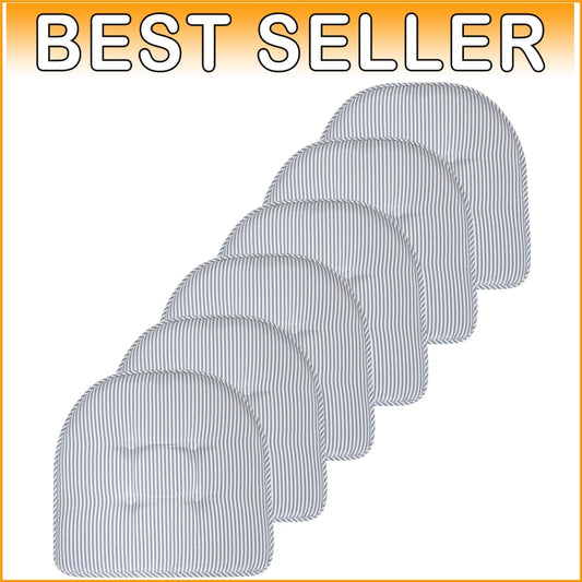 Elegant U-Shaped Memory Foam Seat Cushions - 17" x 16" 6 Pack in Pinstripe Blue