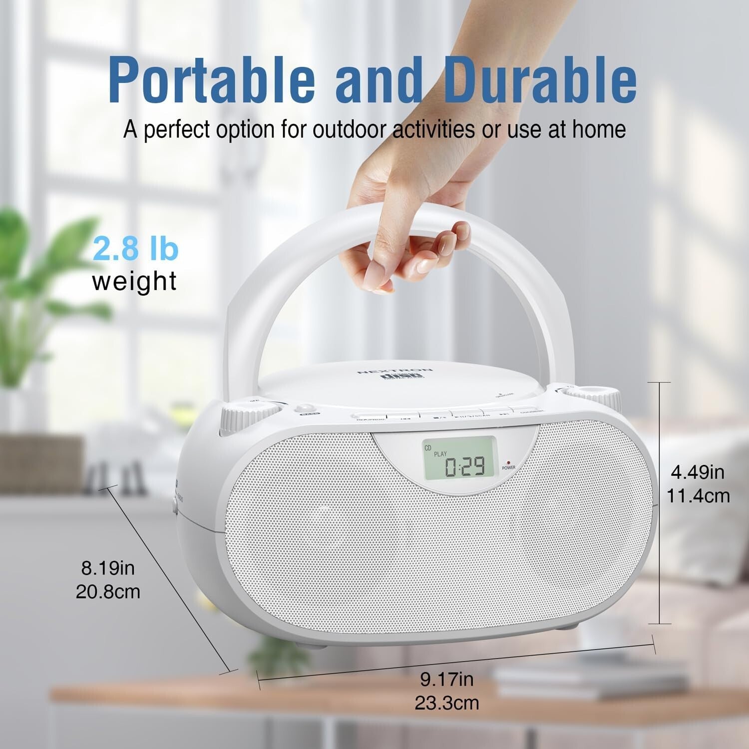 All-in-One Portable CD Player Boombox with Bluetooth, AM/FM & USB Connectivity