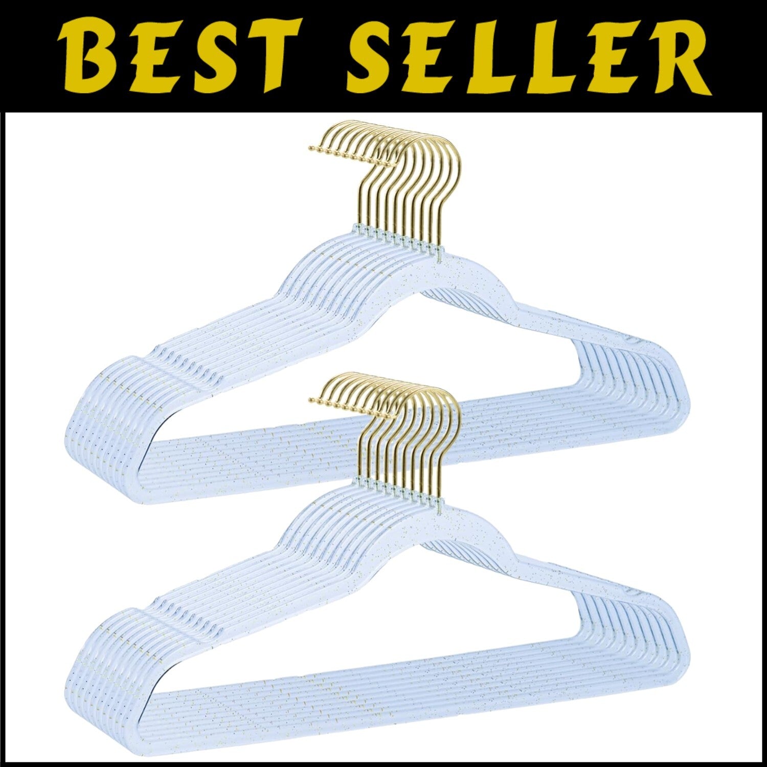 40 Pack Blue Glitter Hangers with Gold Swivel Hooks - Space Saving & Stylish