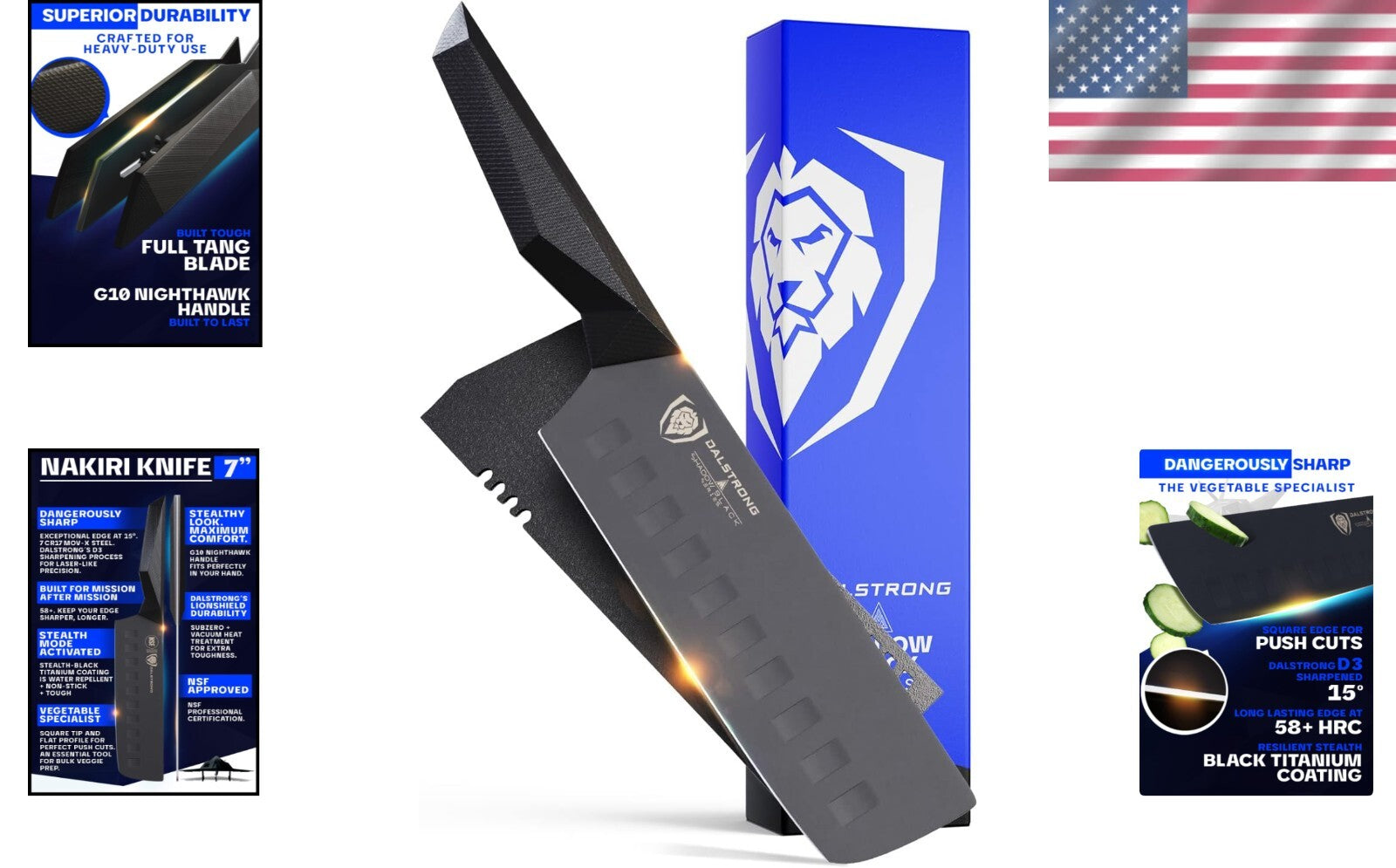 High-Performance 7-Inch Nakiri Knife - Black Titanium Coated & Comfortable Grip