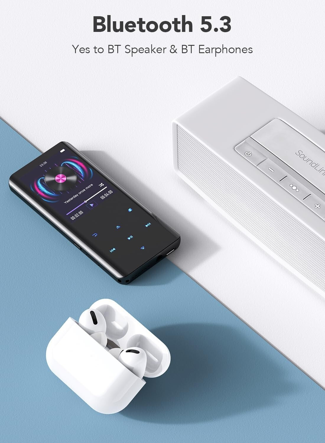 High-Capacity MP3 Player with Bluetooth, Built-in Speaker & FM Radio