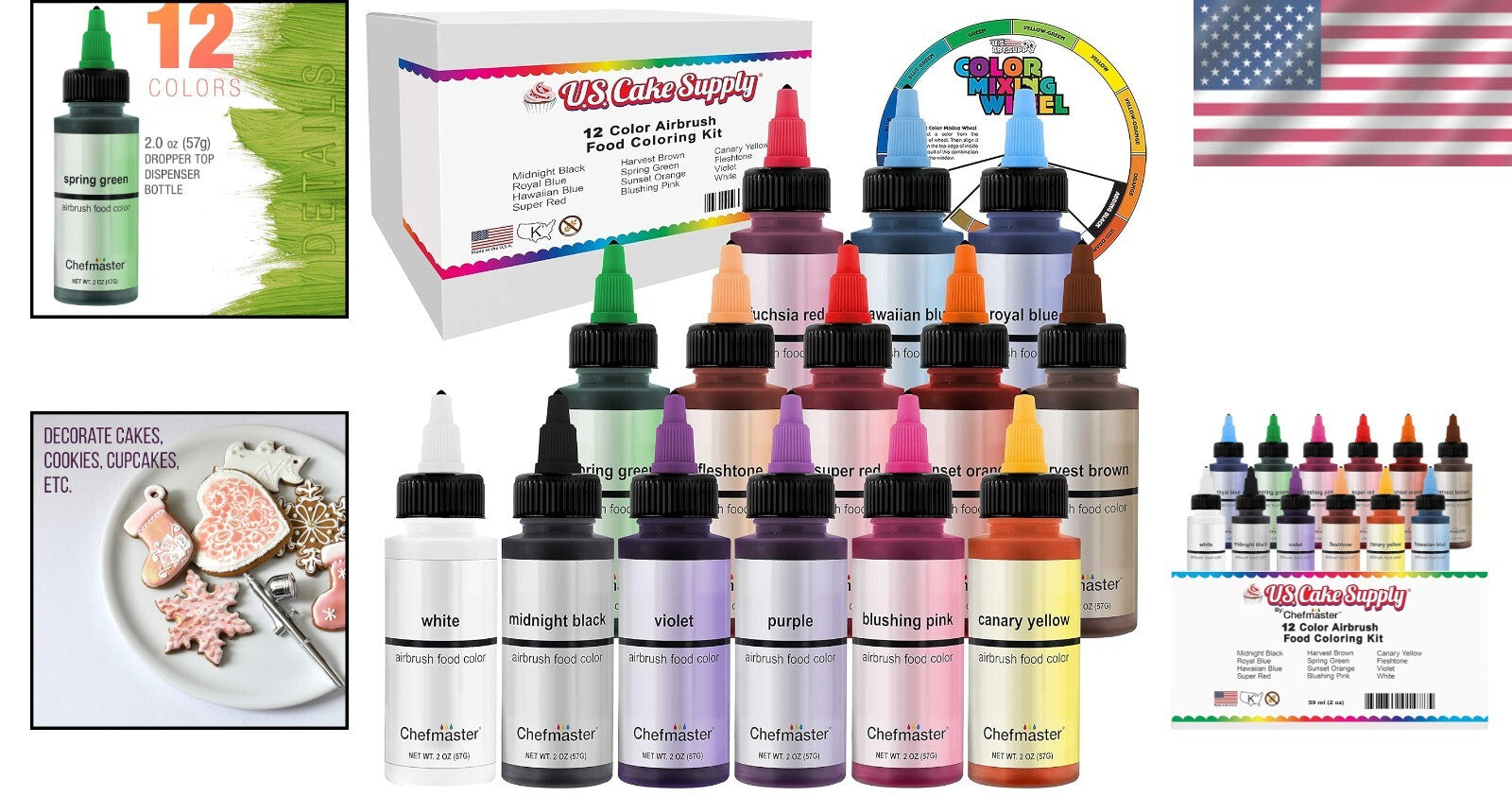 Edible Airbrush Food Colors - 12 Vibrant Shades with Convenient Dispenser
