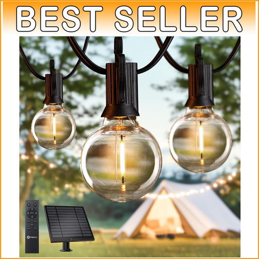 75FT Waterproof Solar String Lights with 35 Dimmable LED Bulbs & Remote Control