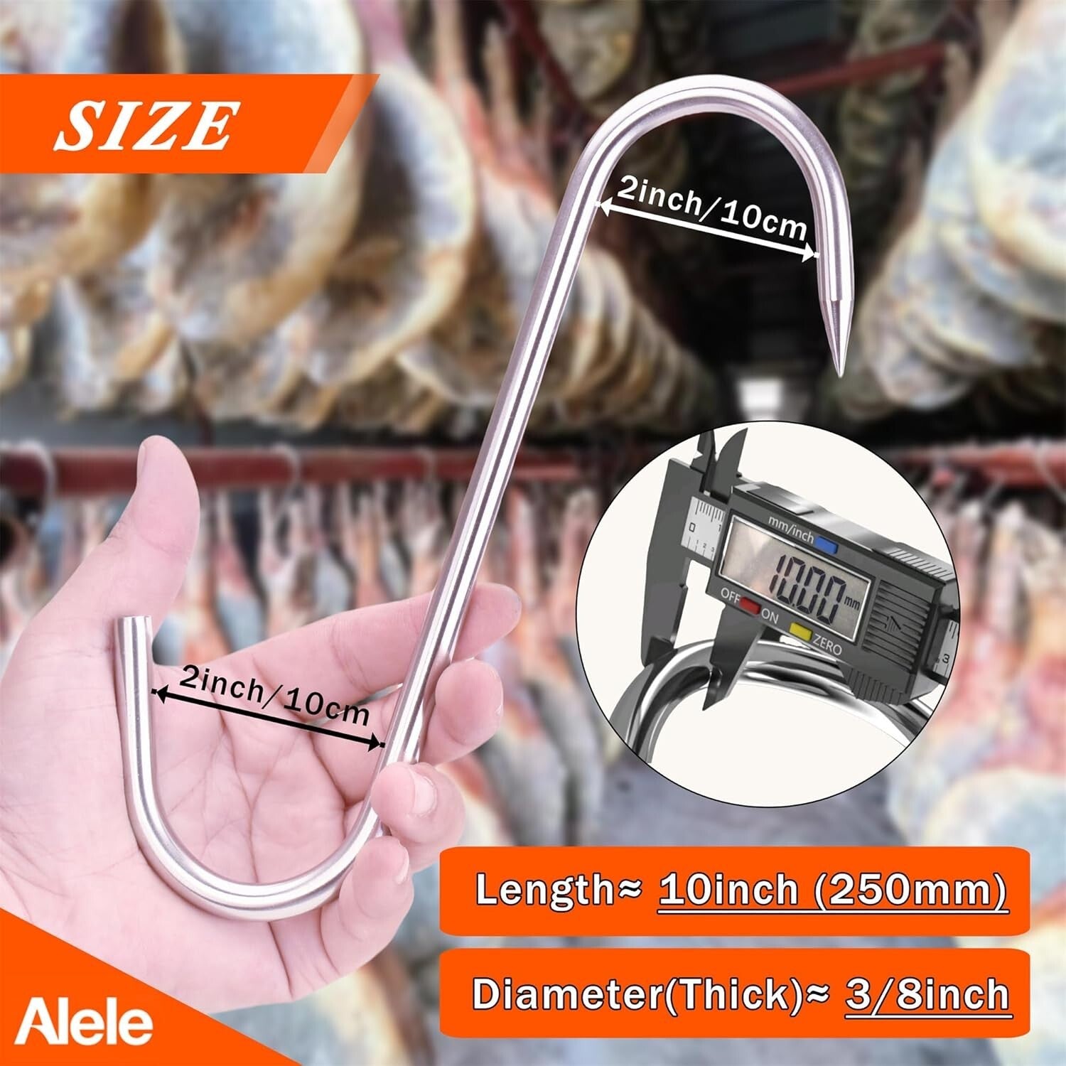 10" Heavy Duty Stainless Steel Meat Hooks - 8 Pack for Butchers & Hunters