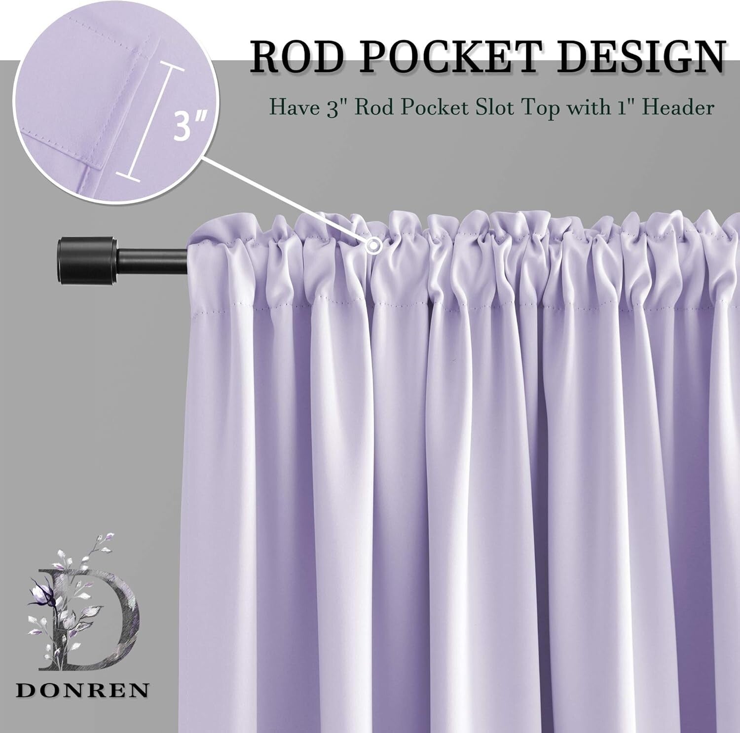Elegant Lavender Blackout Curtain Panels - 96" Long, Ideal for Modern Home Decor