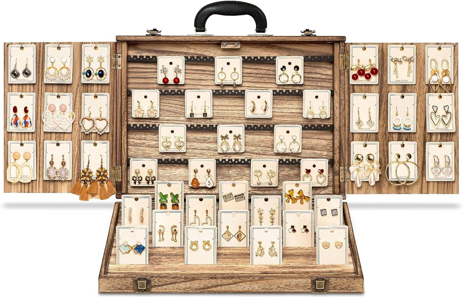 Portable Wood Jewelry Case - Elegant Display for Bracelets, Earrings, Necklaces