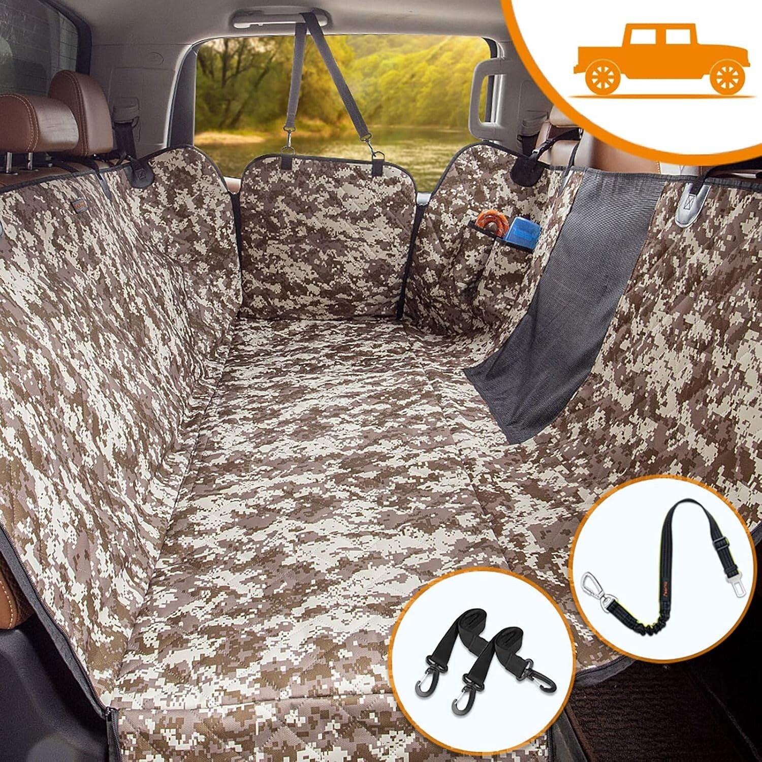 Camouflage Waterproof Dog Seat Cover for Trucks & SUVs with Mesh Therapy Window