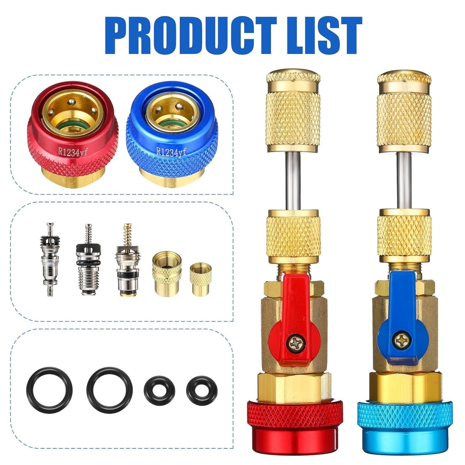 Durable 35-Piece Air Conditioning Valve Core Tool Kit with O-Rings & Removers