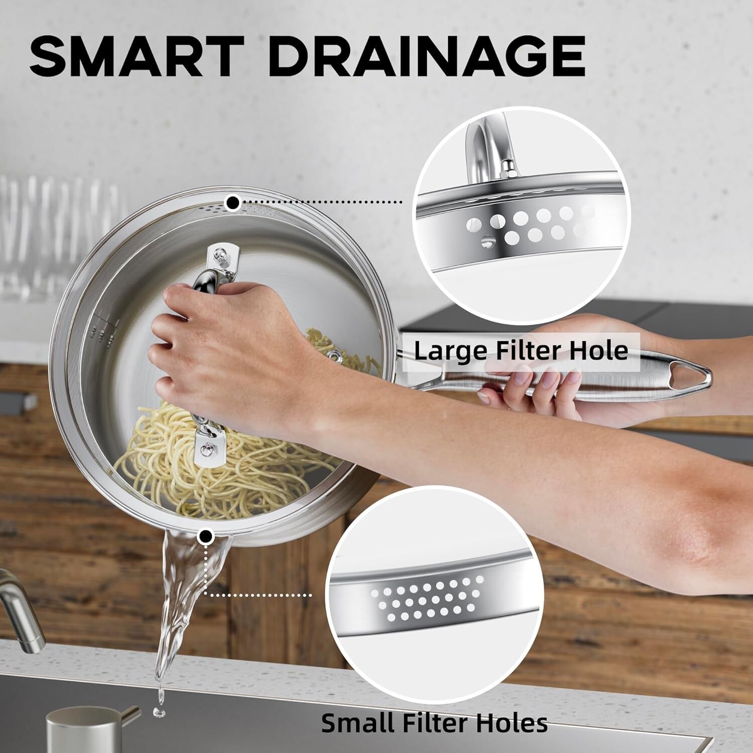 1.5-Quart Stainless Steel Saucepan with Glass Strainer Lid for Versatile Cooking