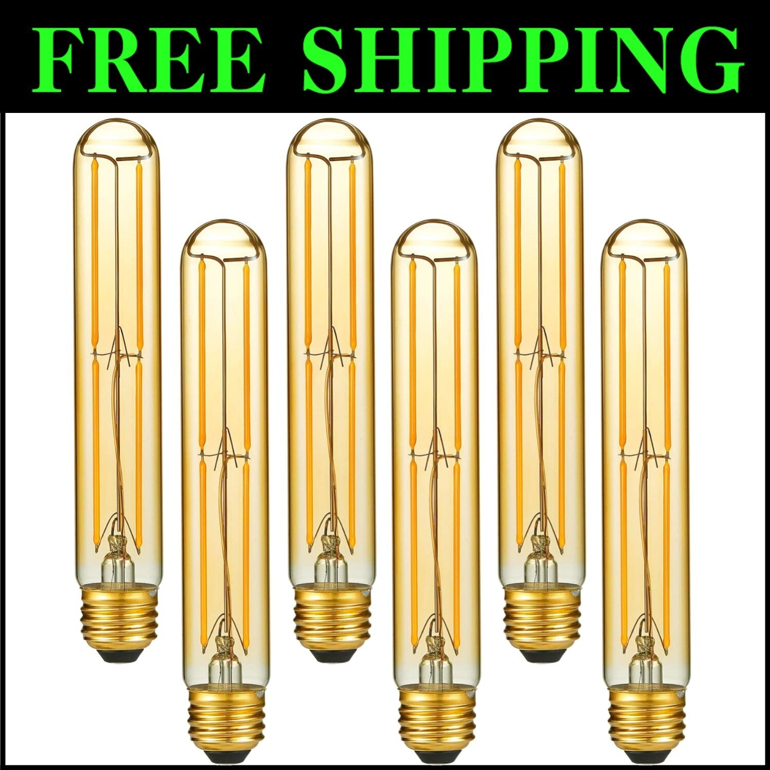 E26 Dimmable LED Bulb 6W, 450lm Warm White 2200K Vintage Edison Style, 6-Pack