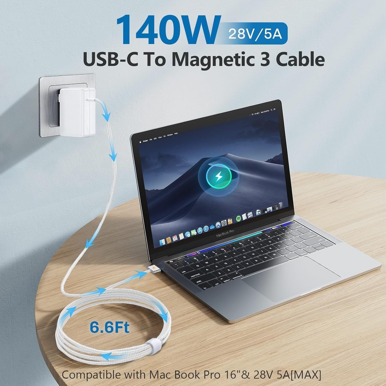 140W USB-C Magnetic Charger with LED Indicators - Compatible for MacBook Models