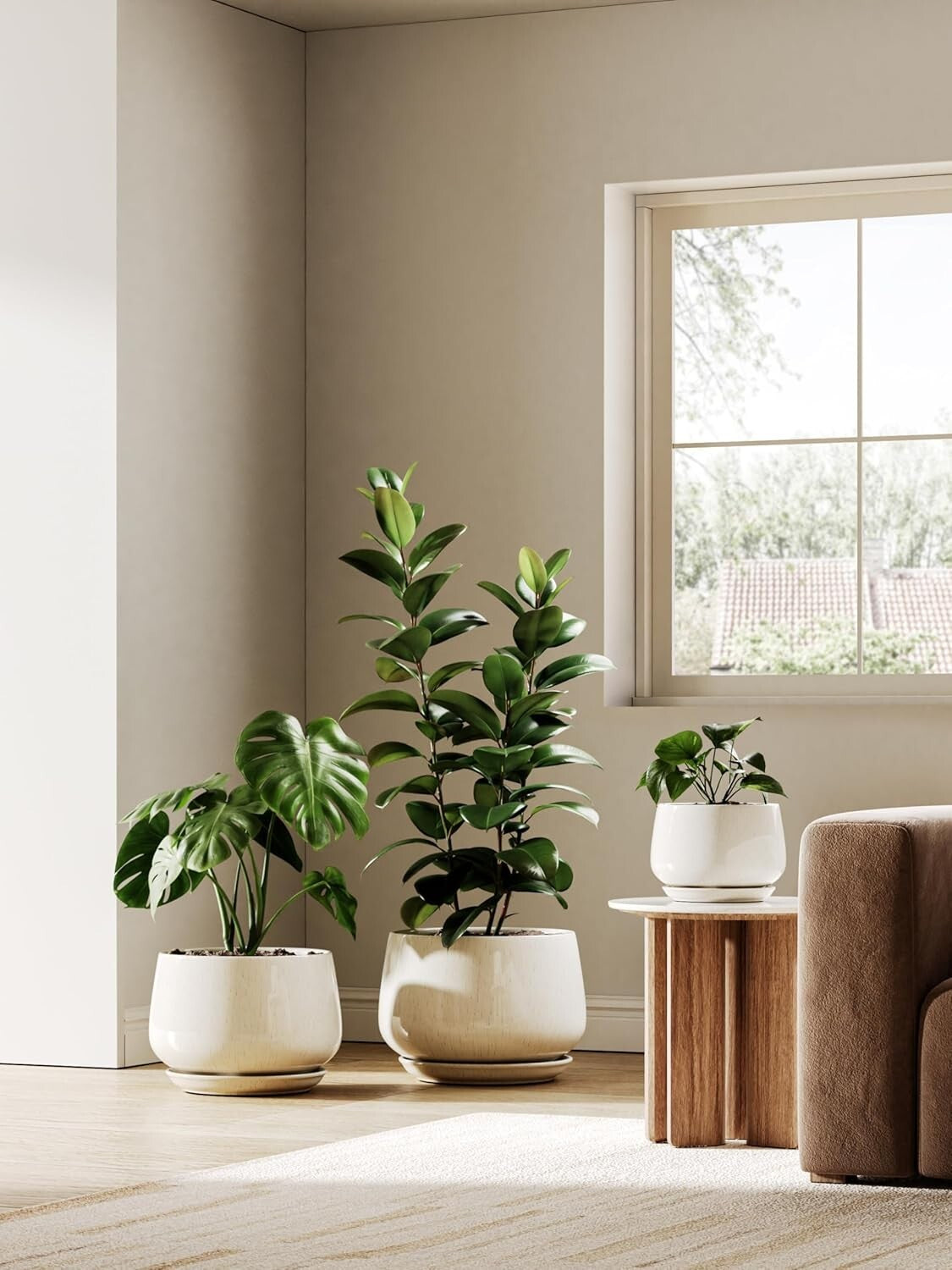 Elegant 12-Inch Ceramic Planters with Drainage Holes - Modern Reactive Glaze