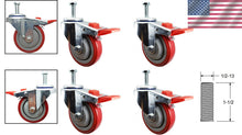 Load image into Gallery viewer, Heavy-Duty 4" Red Polyurethane Total Lock Casters – 300 lbs Capacity per Wheel