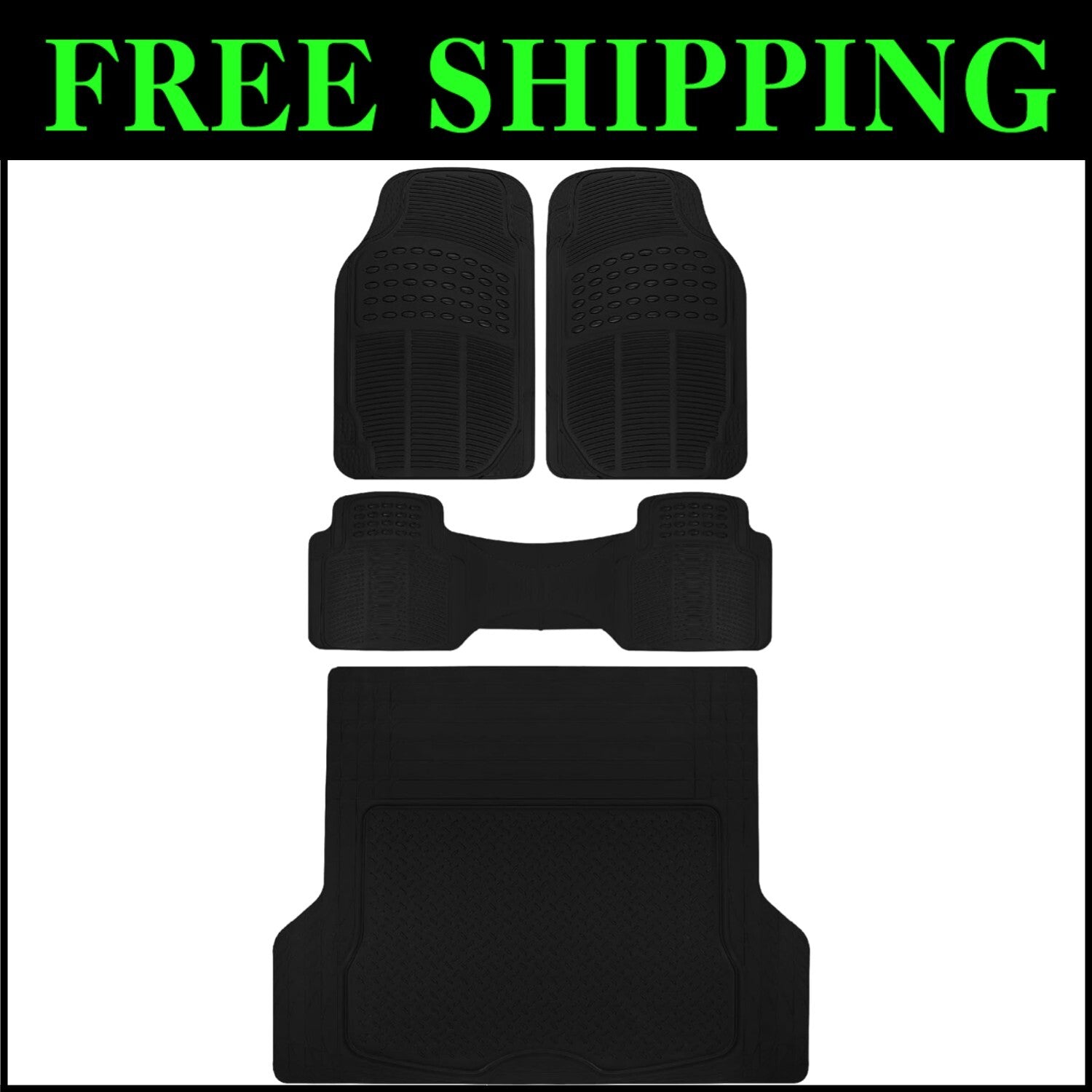 Custom Trim-to-Fit Black Rubber Floor Mats for Cars, SUVs & Trucks – 4 Piece Set