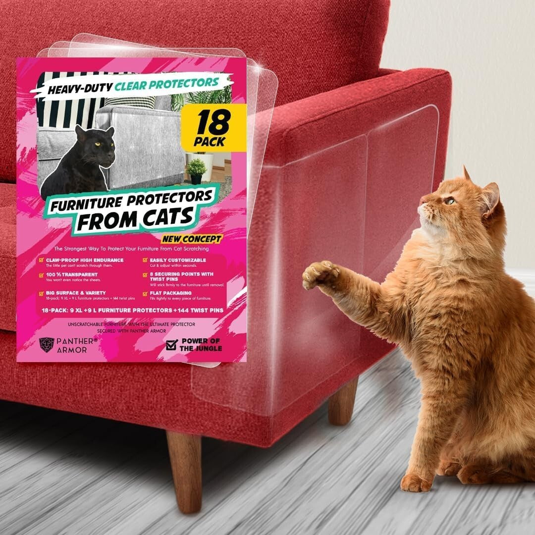 Indoor Furniture Protection: 18 Clear Cat Scratch Guards with Easy Mount Pins