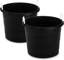 Load image into Gallery viewer, Large 17 Gallon Utility Tubs - Stylish Black Buckets with Rope Handles, Set of 2