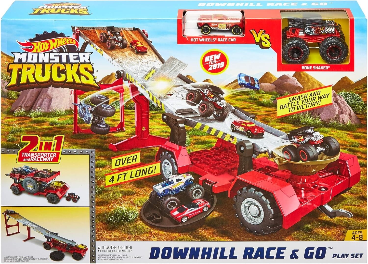 Exciting Monster Truck Racing Playset - 1:64 Scale with Trophy Cup & Transporter