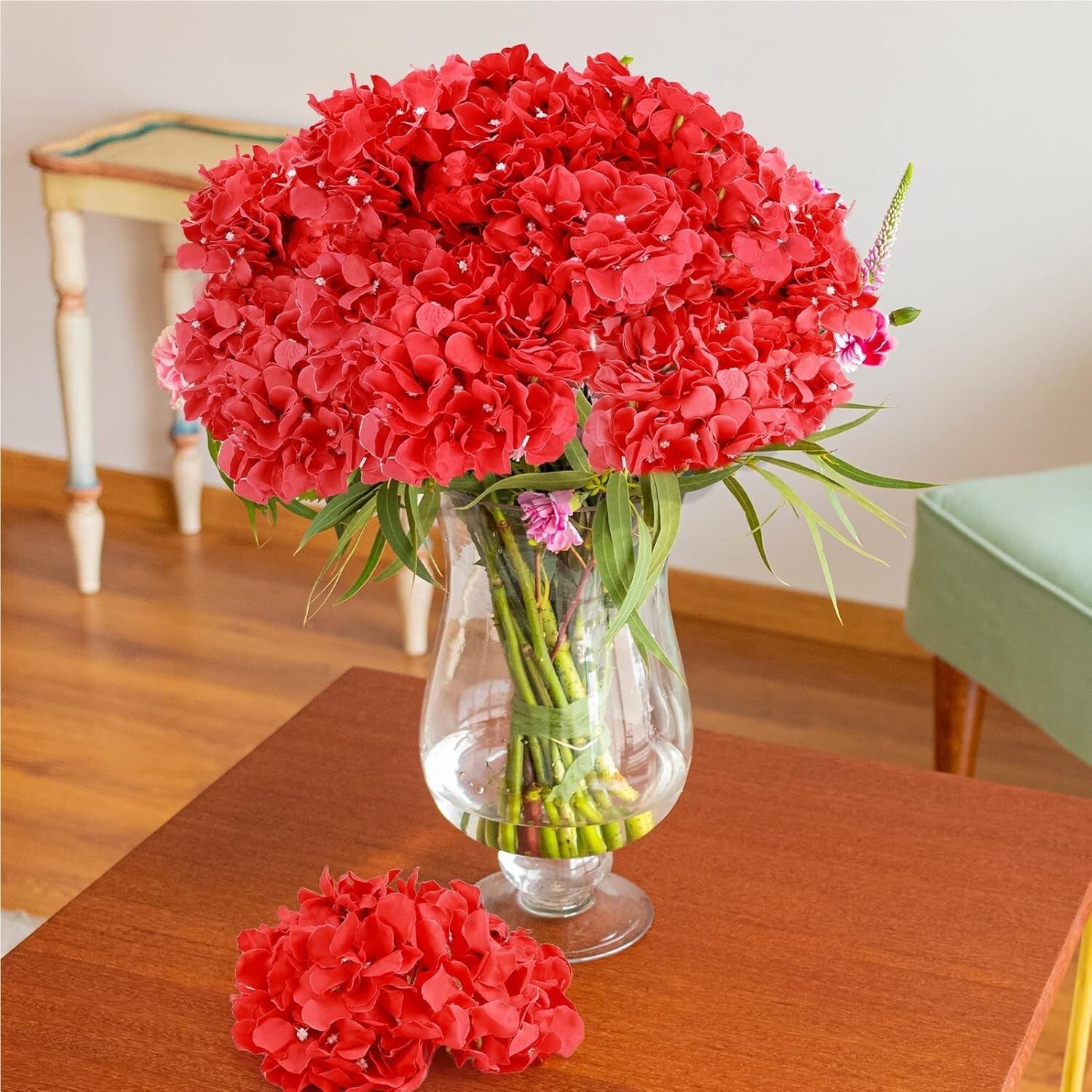 Customizable 64ct Red Hydrangea Flower Set - Party, Wedding & Garden Ready