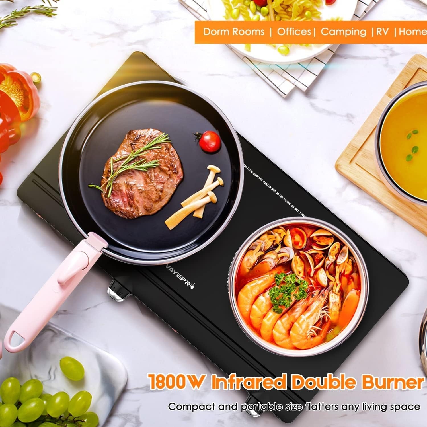 Efficient 2-Burner Portable Electric Cooktop - Safe & Versatile Cooking