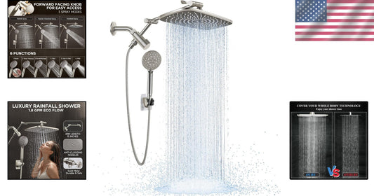 Adjustable 11.8 Inch Rain Showerhead Combo with 6 Spray Modes & Anti-Leak Design