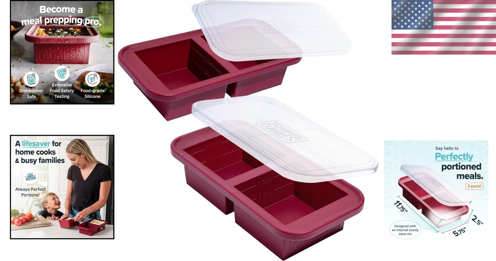 2-Pack BPA-Free 2 Cup Silicone Freezer Trays with Lids - Perfect for Meal Prep
