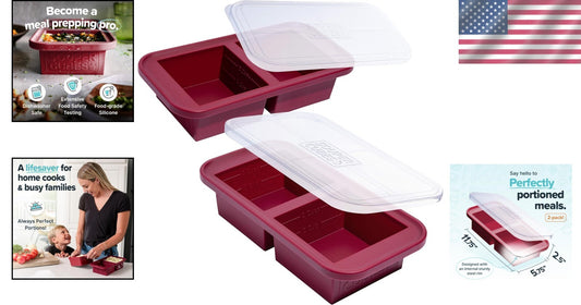 2-Pack BPA-Free 2 Cup Silicone Freezer Trays with Lids - Perfect for Meal Prep