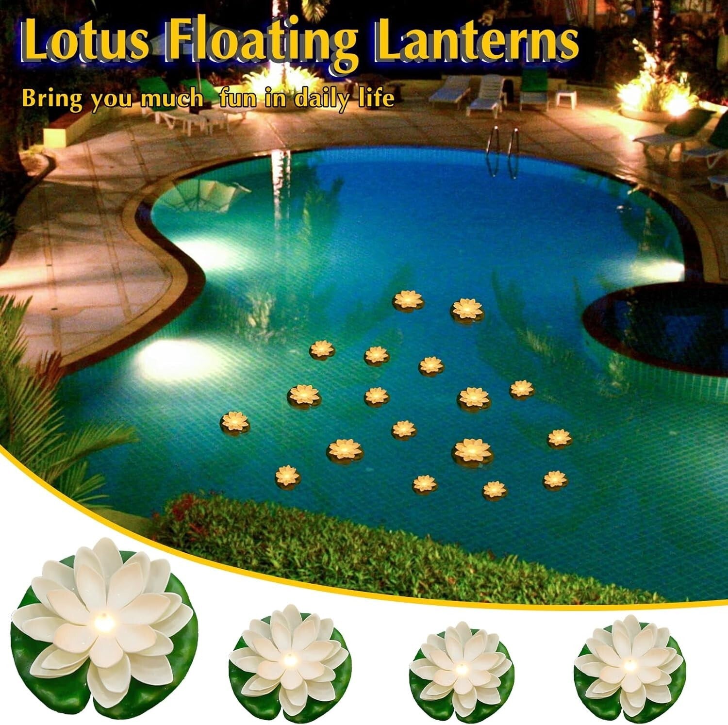 Battery Operated Lotus Floating Lights - Enchanting Garden Decor Set of 24