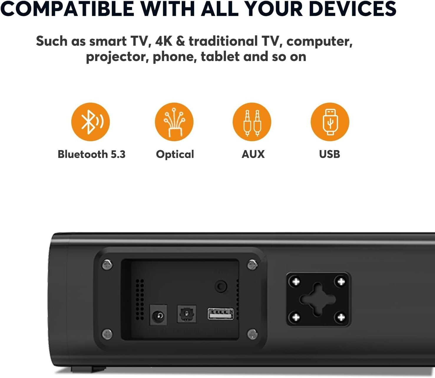 2.1 Channel Small Soundbar with Built-in Subwoofer & 6 Voice Enhancement Levels